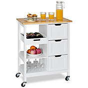 YITAHOME Mobile Rolling Kitchen Island Cart with Cabinet  Drawers White