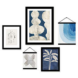 (Set of 5) Black Framed Multimedia Gallery Wall Art Set - Manly Blue and Mysterious - Americanflat