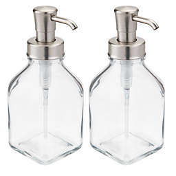 mDesign Square Glass Refillable Liquid Soap Dispenser Pump, 2 Pack