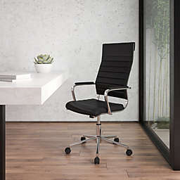 Emma + Oliver High Back Black LeatherSoft Ribbed Executive Swivel Office Chair - Desk Chair
