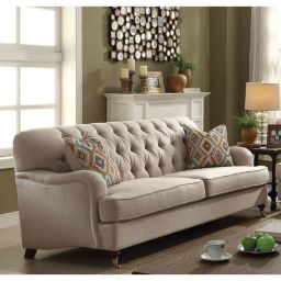 Yeah Depot Alianza Sofa w/2 Pillows in Beige Fabric