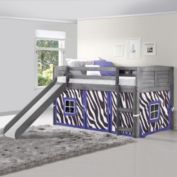 Donco Kids Twin Louver Low Loft W/Slide & Zebra Tent Kit In Antique Grey Finish - Antique Grey