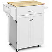 Slickblue Utility Rolling Storage Cabinet Kitchen Island Cart with Spice Rack-White