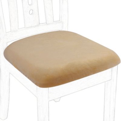 PiccoCasa Solid/Pure Chair Seat Covers for Dining Room Set of 6, Velvet Stretchable Printed Chair Seat Cover Cushion, Beige