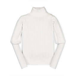 Hope & Henry Girls' Long Sleeve Cozy Turtleneck Sweater, Soft White Balloon Sleeve, 18-24 Months