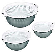 Unique Bargains Kitchen Strainer and Colander Bowl Sets 3Pcs, Plastic Food Strainer Bowl Vegetable Washing Basket Drainer Basket for Fruits Vegetables-Blue(L+M+S)