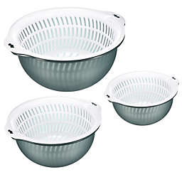 Unique Bargains Kitchen Strainer and Colander Bowl Sets 3 Pieces, Plastic Food Strainer Bowl Vegetable Washing Basket Drainer Basket for Fruits Vegetables-Blue(L+M+S)