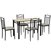HOMCOM 5 Piece Dining Room Table Set with 4 Metal Frame Chairs for Kitchen, Dinette, Breakfast Nook, Grey