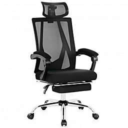 Costway Ergonomic Recliner Mesh Office Chair with Adjustable Footrest-Black