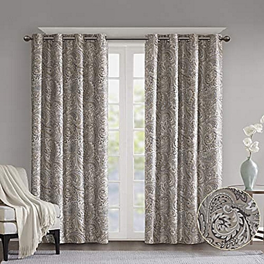 JLA Home SUNSMART Jenelle Paisley Total Blackout Window Curtains for Bedroom, Living Room, Kitchen, Faux Silk with Traditional Grommet, Energy Savings Curtain Panels, 1-Panel Pack, 50x84, Taupe. View a larger version of this product image.