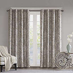 JLA Home SUNSMART Jenelle Paisley Total Blackout Window Curtains for Bedroom, Living Room, Kitchen, Faux Silk with Traditional Grommet, Energy Savings Curtain Panels, 1-Panel Pack, 50x84, Taupe