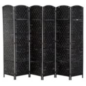 HomCom 6' 6 Panel Wicker Weave Room Divider Privacy Screen - Black Wood