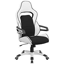 Flash Furniture High Back White Vinyl Executive Swivel Office Chair with Black Fabric Inserts
