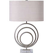 Signature Home Collection 26.5" Silver Concentric Circle Table Lamp with Beige Drum Shade