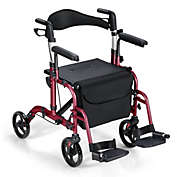 Slickblue Folding Rollator Walker with Seat and Wheels Supports up to 300 lbs-Red