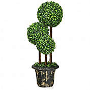 Costway 36-Inch Artificial Topiary Triple Ball Tree for Indoor and Outdoor