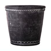 Urban Trends Collection Cement Round Pot with Bottle Ring Mouth, Upper Molded Rope Banded Design and Tapered Bottom LG Washed Finish Gray