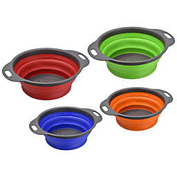 Unique Bargains Collapsible Colander Over The Sink Set, 4 Color Silicone Round Foldable Strainer with Handle Suitable for Pasta, Vegetables, Fruits - Orange Green Red Blue
