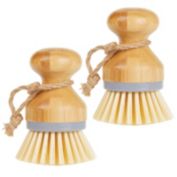 mDesign Bamboo Mini Kitchen Palm Dish Scrubber Brush, 2 Pack