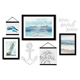 (Set of 7) Black Framed Multimedia Gallery Wall Art Set - Serenity of Solace by Sea - Americanflat