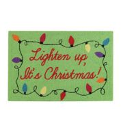 Gallerie II 1.8&#39; x 2.8&#39; Green and Red "Lighten Up, It&#39;s Christmas" Hooked Rectangular Door Mat