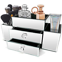 OnDisplay Emma 2 Drawer Tiered Mirrored Glass Makeup/Jewelry Organizer - Mirror Beauty Station - Perfect for Vanity, Bathroom Counter, or Dresser (Silver)