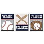 Big Dot of Happiness Batter Up - Baseball - Kids Bathroom Rules Wall Art - 7.5 x 10 inches - Set of 3 Signs - Wash, Brush, Flush