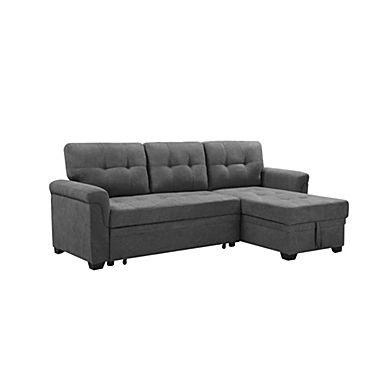 Contemporary Home Living 86" Lucca Gray Fabric Reversible Sectional Sleeper Sofa Chaise with Storage. View a larger version of this product image.