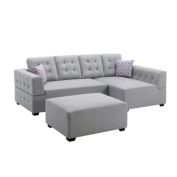 Saltoro Sherpi Aura 92 Inch L Sectional Sofa with Chaise, Ottoman, 2 Pillows, Light Gray-