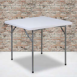 Emma + Oliver 2.81-Foot Square Granite White Plastic Folding Table - Card Table/Game Table