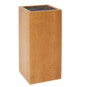 Juvale Bamboo Knife Block with Bristles, Natural Wood Universal Knives Stand Holder for Home Kitchen, Restaurant (4x4x9 In)