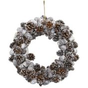 Nearly Natural Snowy Pinecone Artificial Christmas Wreath, 17-Inch, Unlit