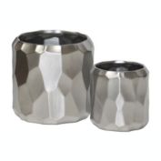 Urban Trends Collection Ceramic Round Pot with Wide Mouth and Embossed Irregular Patterns Design Body Set of Two Matte Finish Silver