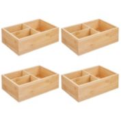 mDesign Bamboo Wood Kitchen Storage Organizer for Food Container Lids