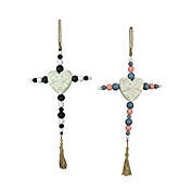Special T Imports 19 Inch Wooden Bead Cross Wall Hanging Home Decor Modern Decorative Art Set of 2