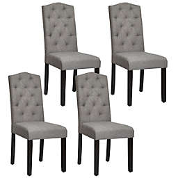 Gymax Set of 4 Tufted Dining Chair Upholstered w/ Nailhead Trim & Rubber Wooden Legs