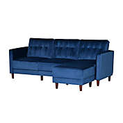 HOMCOM Upholstered L-Shaped Sofa Bed, Reversible Sectional Recliner Sofa Set, Velvet-Touch Sleeper Futon with Footstool, Blue