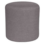 Emma + Oliver Taut Upholstered Round Ottoman Pouf in Light Gray Fabric