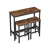 VASAGLE Industrial Brown Bar Table with 2 Stools