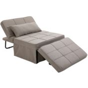 HOMCOM 4-In-1 Design Convertible Sofa Tea Table Lounge Chair Single Bed with 5-Level Adjustable Backrest, Footstool and Metal Frame for Living Room Bedroom, Light Brown