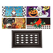 Evergreen Indoor Outdoor Doormat Bundle Set of 5 - Frame and 4 Welcome Seasonal Inserts Halloween Ghost Cardinal Thanksgiving Gnome