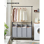 Songmics 4-Section Laundry Sorter Rolling Laundry Cart Grey