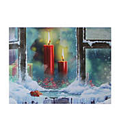 Northlight LED Lighted Snowy Window Pane and Candles Christmas Canvas Wall Art 12" x 15.75"