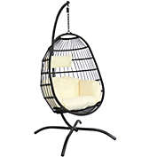 Sunnydaze Penelope Hanging Egg Chair with Seat Cushions and Stand - Cream