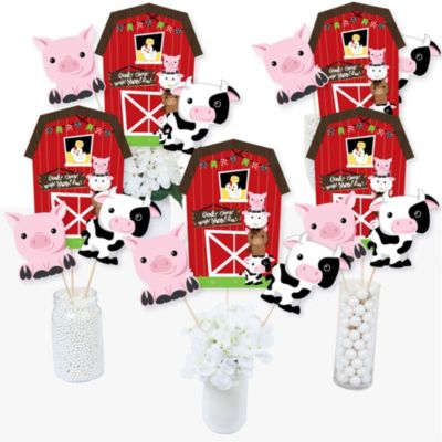 Big Dot of Happiness Farm Animals - Barnyard Baby Shower or Birthday Party Centerpiece Sticks - Table Toppers - Set of 15