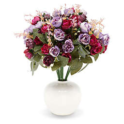 Juvale Purple Rose Bouquets, Artificial Floral Arrangements for Home Decor (13 Inch, 4 Pack)
