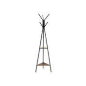 VASAGLE Coat Rack Stand, Coat Tree, Hall Tree Free Standing, Industrial Style, with 2 Shelves, for Clothes, Hat, Bag, Black, Vintage