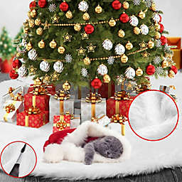 Kitcheniva 47.2 inch Christmas Tree Skirt Plush Faux Fur Mat