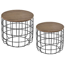 HOMCOM 2 Piece Tea Table Set with a Retro Industrial Style, Extra Storage Space Underneath, & Multipurpose Use