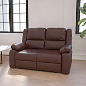 Emma + Oliver Brown LeatherSoft Loveseat with Two Built-In Recliners